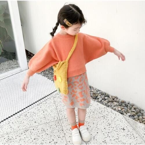 2pcs children clothing set sweat shirts+skirt Leopard skirt kids clothes autumn girls set long sleeve