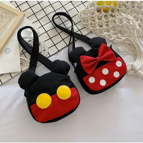 Korean Version of Mini One Shoulder Messenger Bag Cute Cartoon Bow Minnie Mickey Boy Girls Kindergarten Coin Purse Chest Bag New