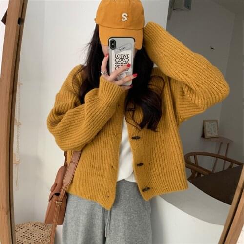 Korean Vintage Ribbed Knit Cardigan Women Sweater Coat Autumn Winter Short Knit Jacket Sweaters Female Loose Outerwear Chic Tops