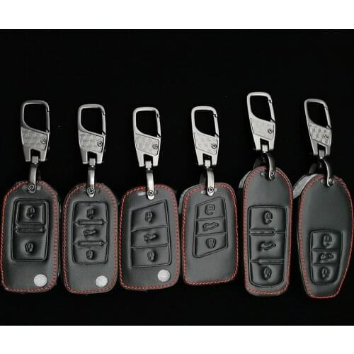 Leather Car Key Case Cover For Volkswagen Polo Tiguan Passat B5 B6 B7 Golf 4 5 6 Mk6 Jetta Lavida For Skoda Octavia Accessories