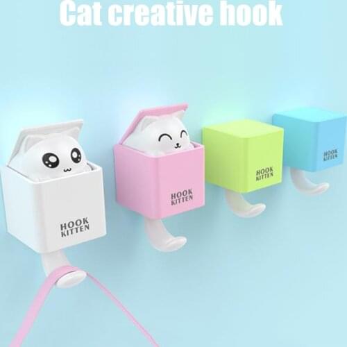 Creative Cute Cat Key Holder Wall Hook Handbag Coat Rack Plastic Housekeeper for Keys Hanger Home Decorative Wall Hooks Kitten