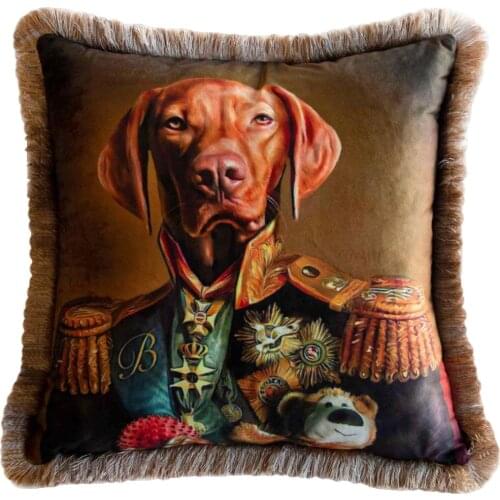 Square Pillowcase And Pillow Inside 450x450 Zippered Serious Dog Velvet Fabric Frilly Models Suitable for Home Combination