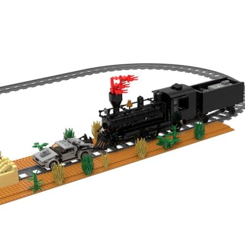 MOC Back To The Future Train Track Scene Building Blocks Kit Railway Vehicle Railroad Speed Motor Train Toys For Children Gifts
