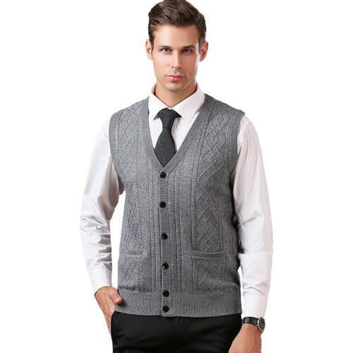 2019 New Arrival Autumn Winter Mens Casual Knitted Pure Color V-neck Vest Brand Thick Warm Elastic Male Fashion Sweater 3XL