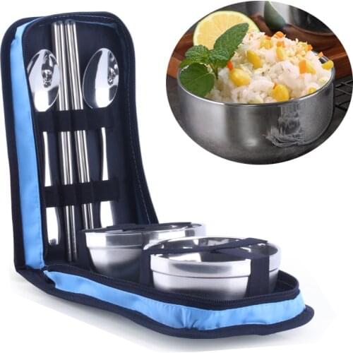 Camping Outdoor Utensils Cutlery Set Portable Stainless Steel Travel Tableware Kit Flatware Dinnerware Set with Spoon Bowl