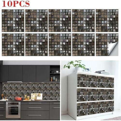 10PCS Mosaic Tile Sticker Bathroom Mosaic Sticker Self-adhesive Wall Decor DIY Panels 15x15cm