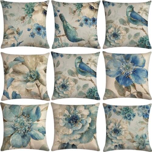 Cotton Linen Birds And Flowers Sofa Decorative Cushion Cover Pillow Pillowcase 45*45 Throw Pillow Home Decor Pillowcover 40622