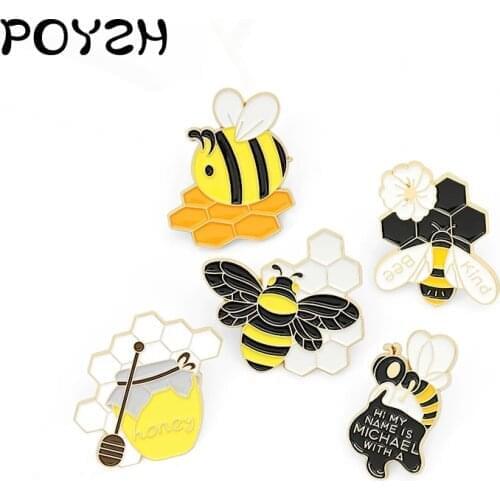 New honeybee Enamel Pin Hi my name is michael with Canned Honey Bee Kind Brooches Bag jackets cartoon insect Badge Jewelry Gift