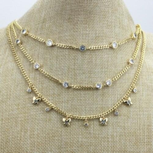 5pcs/lot New design cz charm necklace,cute shape cubic zircon jewelry,popular copper chain necklace cheap wholesale