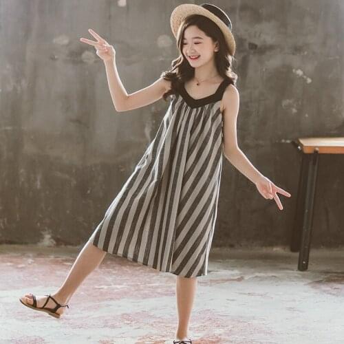 Girls dress teenage girls summer new v collar back tie sleeveless princess dresses children clothing for 3 4 6 8 10 12 14T