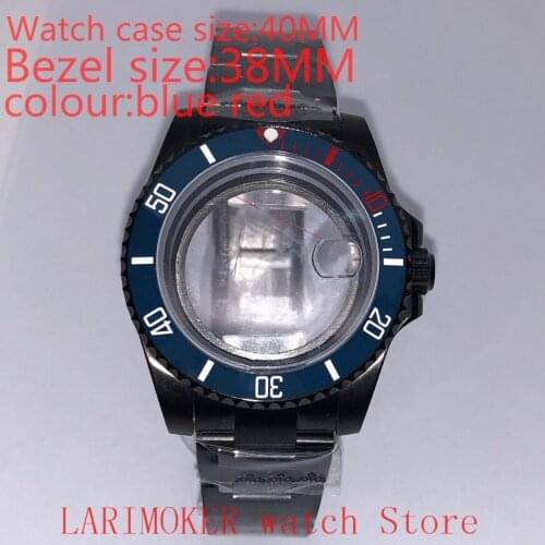 Suitable for NH35 NH36 Miyota 8215 40mm 904L stainless steel case, transparent black back cover, with bezel,blue red