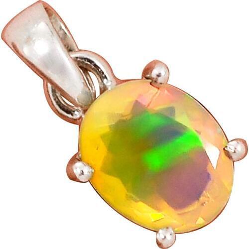 Genuine FACETED ETHIOPIAN OPAL Pendant 925 Sterling Silver, 19.4 mm, MHBAP5841