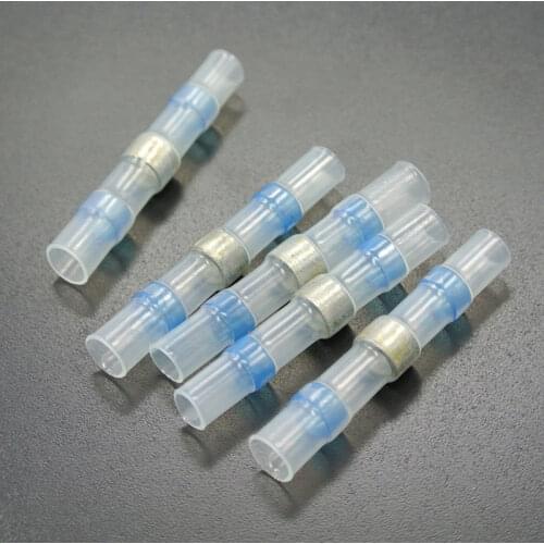 100x Blue AWG 16-14 GA Heat Shrink Solder Splice Butt Terminal Connector Heatshrink No Crimp