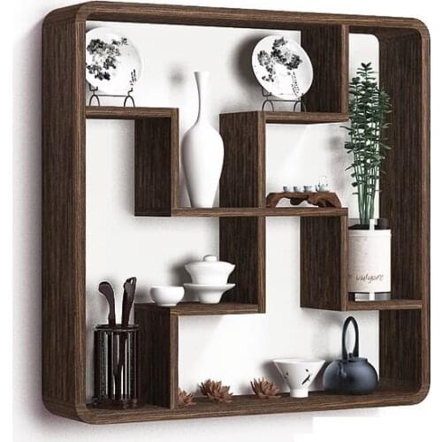 Bogu rack wall solid wood wall mounted tea rack wall can be partitioned
