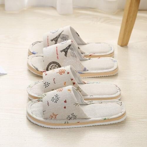 Women Print Floral Indoor Home Slippers Flower Soft Slippers Sandals Couple Flip Flops Female Linen Slides Slippers Shoes