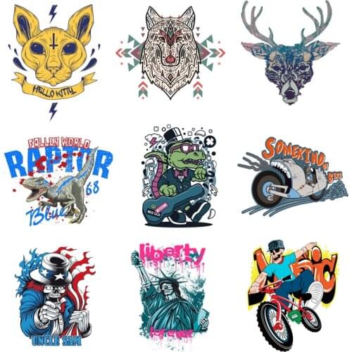 Iron-on Transfers for Clothing Patches for Clothes Stickers Diy Flex Fusible Skull Patch Transfer Vinyl Adhesive Stripe Rock C