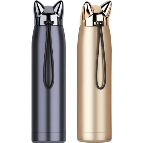 320ml Double Wall Thermos Bottle Stainless Steel Vacuum Flasks Cute Cat Fox Ear Thermal Coffee Tea Milk Travel Mug