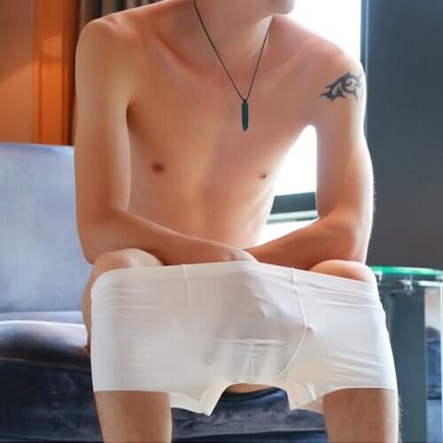 Sexy Underwear Ice Silk Men Boxers Elastic Breathable Boxer Shorts Thin Transparent Boxershort Panties Low Waist Underpants