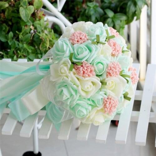 Gorgeous Bride Flower Bouquets DIY Handcraft Real Touch EVA Roses Bunch Lace Ribbon Bowtie Sweet Wedding Flower Decoration