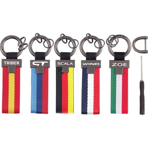 Carabiner Tricolour flag Car leather keychain For Renault Logan Master Megane Modus Sandero Scala Scenic Symbol Talisman Trafic