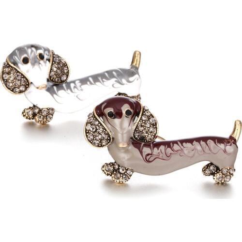BLUELANS Cute Dachshund Dog Rhinestone enamel Brooch Pin Romantic Animal Lapel Clothing Brooches for women Fashion Jewelry