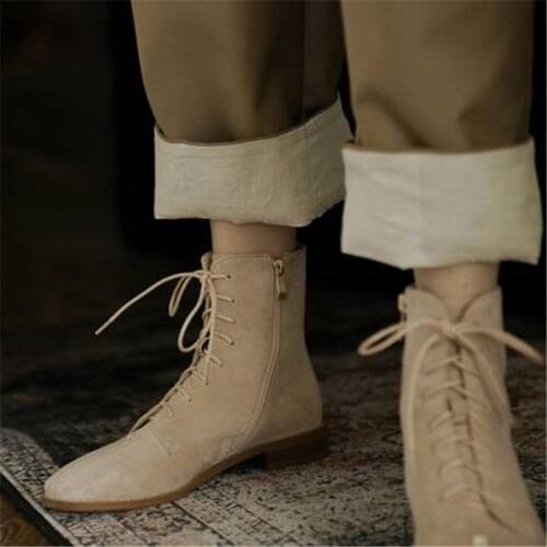 2020 Winter New Womens Shoes Solid Color Lacing Boots Simple Suede Style Women Boots