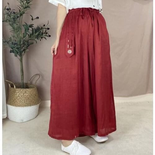 Women Double-layer ramie thin breathable wide-leg pants 2021 Summer Elastic Waist Drawstring Loose Casual Trousers