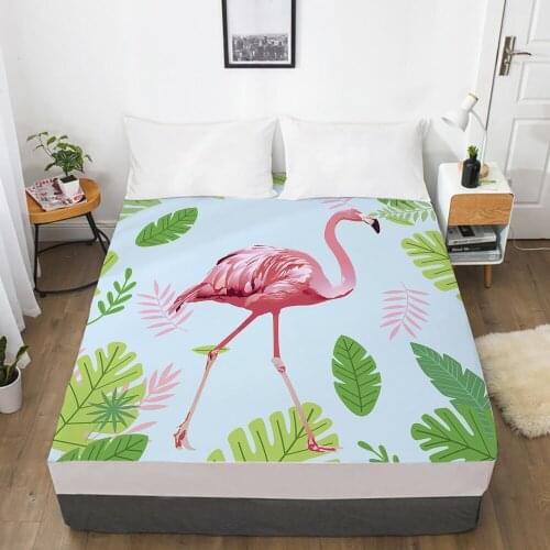 1pc bed sheet Elastic fitted sheet With An Elastic Band 150/180/200/160*200 Mattress Cover Double Bed cover nordic Flamingo