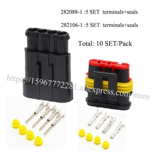 10set 4 Pin car male+female Connector cable Terminal jacket auto socket Connector automotive plug 282106-1:5set,282088-1:5set