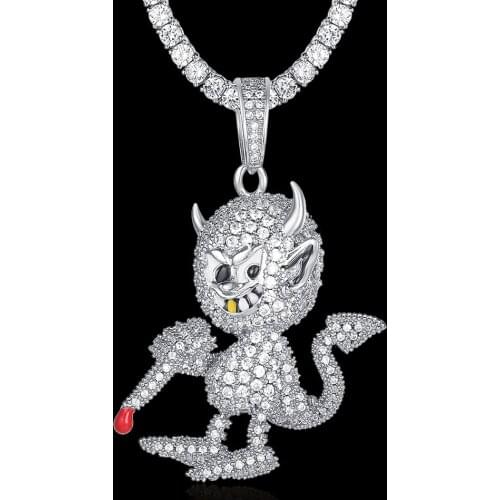 100% Micro Zircon Hip Hop Naughty Little Devil Pendant Necklace For Men Jewelry Party Custom Accept Bling Bling Wholesale