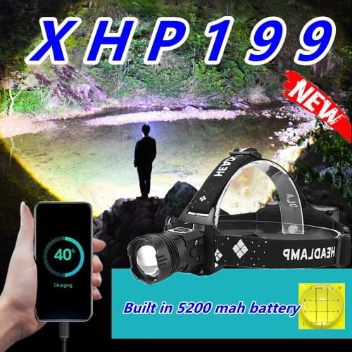 1000000LM XHP199 High Powerful Headlamp Flashlight Head Torch LED USB Headlight 18650 Rechargeable Fishing Lantern Head Light