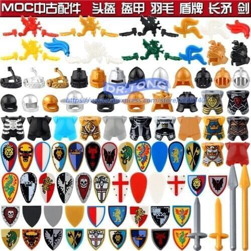5pcs/lot Medieval Knights Rome Soliders accessories Weapon Axe Sword Shield helmet DIY Piece For building Block bricks Toys