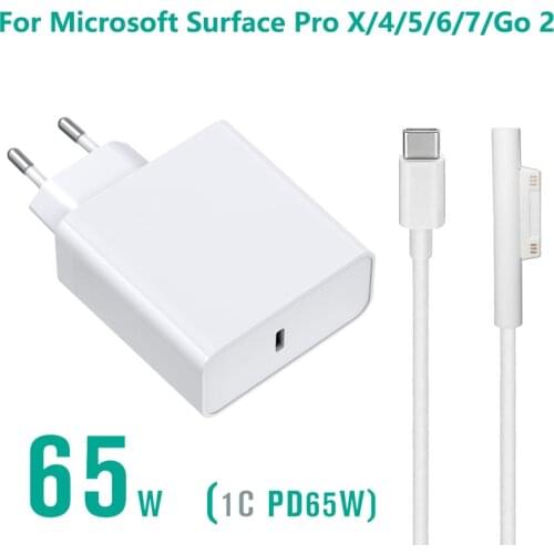 65W 15V 4A USB Type C PD Power Adapter Charger for Microsoft Surface Pro X/4/5/6/7 USB C Universal Laptop Charger Adapter