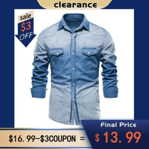 AIOPESON Mens Denim Shirts