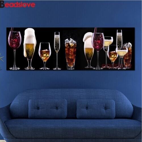 Diamond Embroidery Sparkling wine Champagne Whisky Beer Bar Liqueur Large DIY Diamond Painting With Round Square Rhinestones