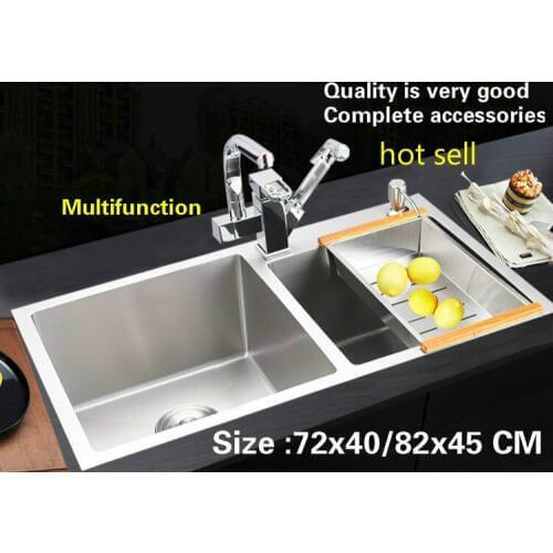 Free shipping Apartment high quality kitchen manual sink double groove 304 stainless steel durable hot sell 72x40/82x45 CM