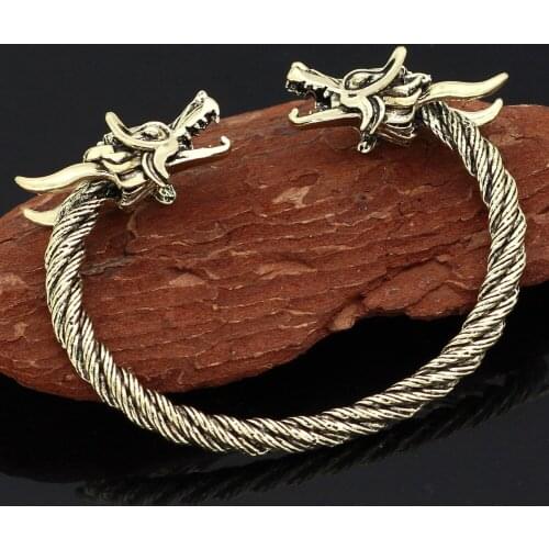 Retro Style Double Dragon Head Heart-shaped Fish Head Bracelet Silver Plated Bracelet Mens and Womens Casual Party Jewelry