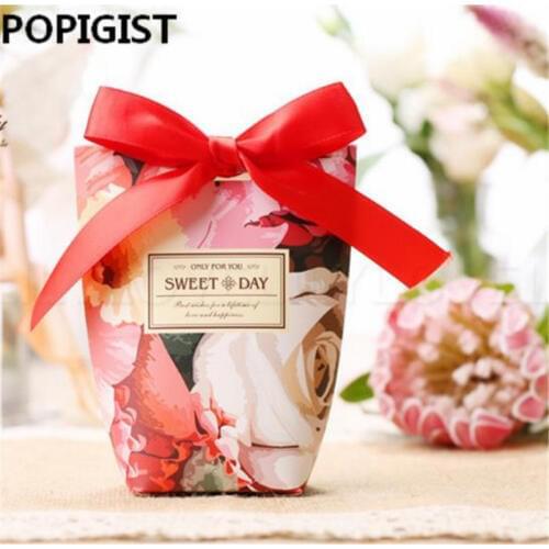 50PCS Red large Rose flowers Wedding Favors Candy Boxes Bomboniere Sweet Day paper Gift Box Party Chocolate Box
