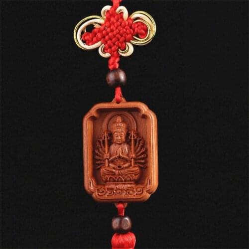 Mahogany Three-dimensional Engraving Key Chain Lifelike Buddha Pendant Key Ring ewelry making For diy Car Accessories