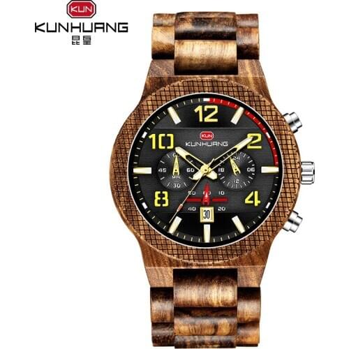 New Sale Mens Wooden Watch Men Large Dial Multi-function Quartz Mens Watches Calendar Sports Watch Generation Reloj Hombre