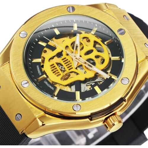 WINNER Gold Watch Men Automatic Mechanical Skeleton Military Watches Mens 2020 Top Brand Luxury Strap Wristwatch saat erkek Gift