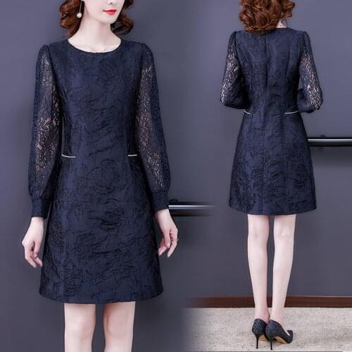 Black Jacquard Patchwork Lace Hollow Out Sexy Mini Dress Autumn Winter Korean Bodycon Casual Dress 2021 Women Elegant Party Robe