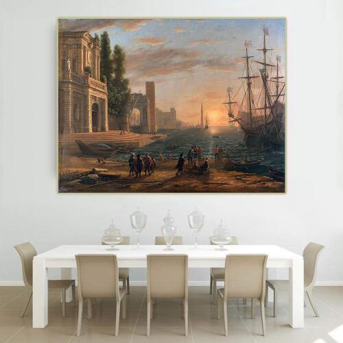 Citon Claude Lorrain《A Seaport》Canvas Art Oil Painting landscape Famous Artwork Poster Picture Wall Decor Home Decoration