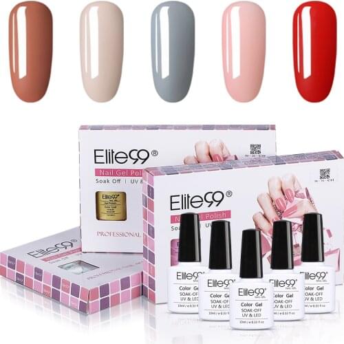 Elite99 5pieces/lot Light Color Gel Nail Polish Set Soak Off Semi Permanent Nail Art Enamel Lacquer Manicure Kit Hybrid Varnish