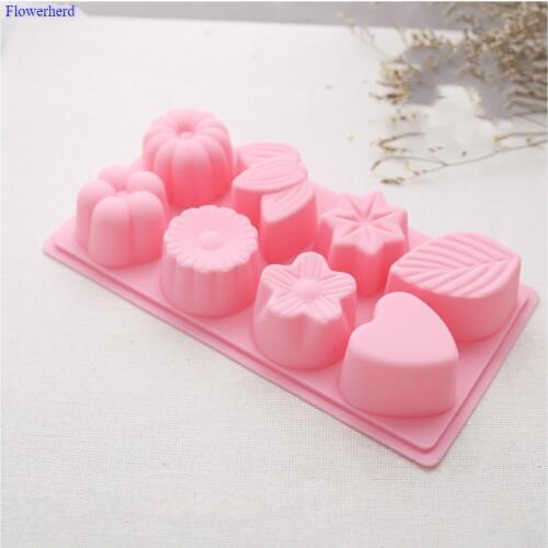 Food Grade Soft Silicone Handmade Soap Mould Eight Cavities Combination Cake Silicone Mould Heart Flower Soap Form Cake Decors