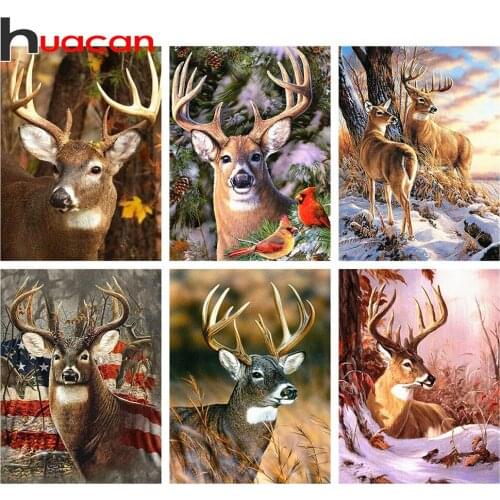 Huacan Diamond Painting Full Square Deer 5D Diamond Embroidery Mosaic Animal Kits Art Home Decoration
