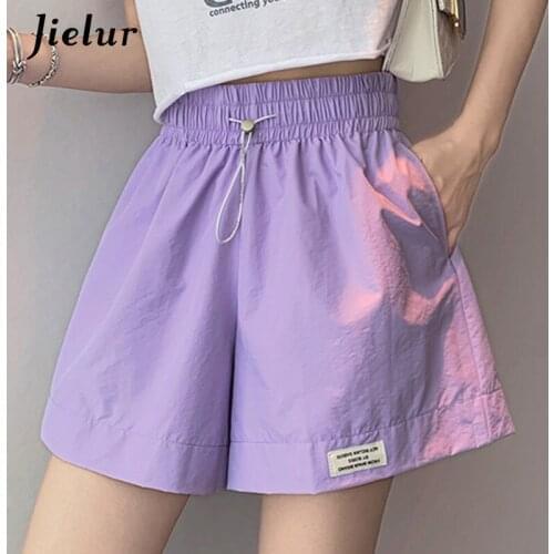 Jielur Shorts Women Summer Chic Purple White Plus Size S-4XL Loose Sports Outer Korean Casual Elastic Waist Hot Female Shorts