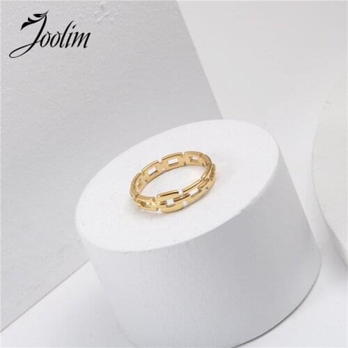 Joolim High End 18K Gold PVD Fashion Rope Hollow Chain Cringle Rings for Women Stainless Steel Jewelry Wholesale