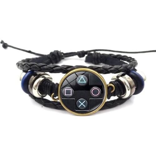 Old Video Game Controller Men Leather Bracelet Novelty Handmade Glass Gem Art Photo Charm Bracelet Boys Gift Idea Jewelry