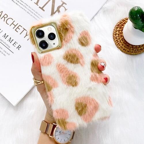 Leopard Case For Apple iPhone 12 Pro Max Rabbit Fluffy Warm Phone Case For iPhone 11 Pro XS Max X XR Case Cute silicone Cover